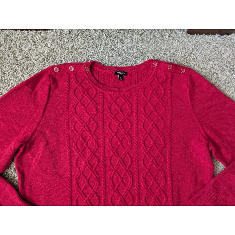 Talbots Cable Knit Sweater XL Red Lambs Wool Blend Old Money Granny Holiday